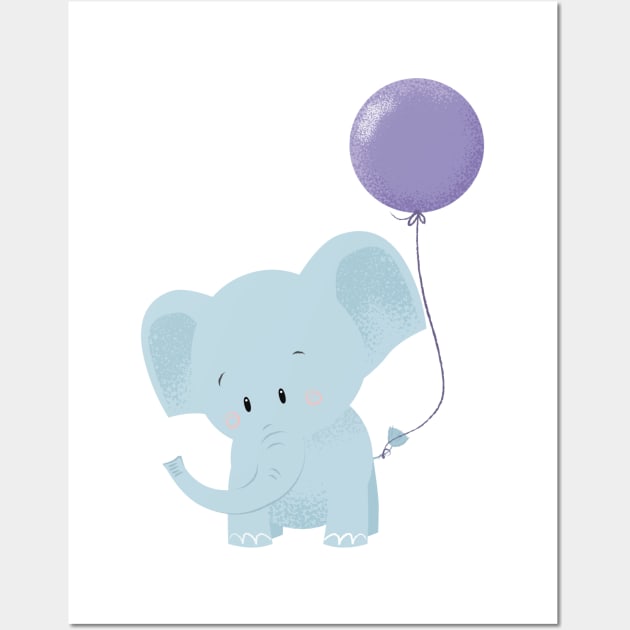 Party Cute Baby Elephant with Air Balloon Wall Art by My_Store